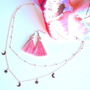 14k Rose Gold plated on S925 Moon Star Necklace